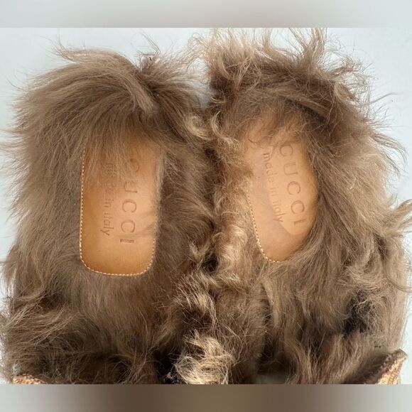 Gucci Princetown Horsebit Brown GG Print Canvas Fur Slippers Loafers US 7 EU 41 main image 7